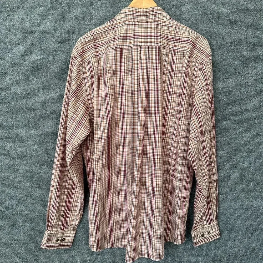 Eddie Bauer Shirt Mens Large Red Tan Plaid Casual Relaxed Wrinkle Resistant - Picture 2 of 10